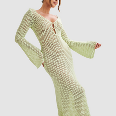 Mint Green crochet Knitted Dress With Key-Hole Cut-Outs