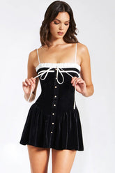 Olya Black and White Velvet Dress