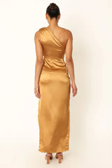 inostorâ„?Satin Asymmetric One Shoulder Drape Slit Maxi Dress