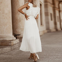 Classic Flutter Ruffle Sleeve Pleated Chiffon Maxi Occasion Dress