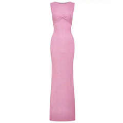 Pink Sleeveless See-Through Knit Maxi Dress