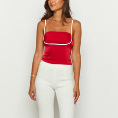 Red Square Neck Strap Top