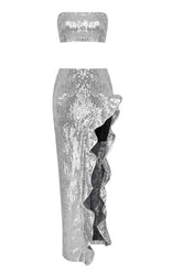 Sequined Bandeau Two Piece Suit