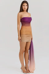 Ombre Mesh Strapless Mini Dress