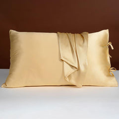 25 Momme Silk Pillowcase with Bow Ties - Gold