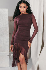 Wine Ruffle Midi Dress