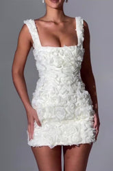 inostorâ„?Sweet Elegant Solid Appliques Square Collar Wrapped Skirt Dresses