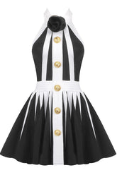 Backless Knit Dress With Rose Detail