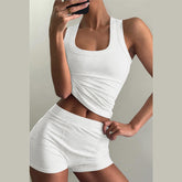 Round Neck Racerback Vest High Waist Shorts Set