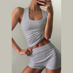 Round Neck Racerback Vest High Waist Shorts Set