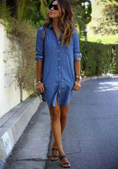 Casual Button Up Denim T-Shirt Dress