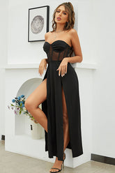inostorâ„?Fishbone tube top dress with waist mesh stitching tight slit tube top dress