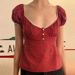 Cherrywood Checkered Picnic Button Blouse