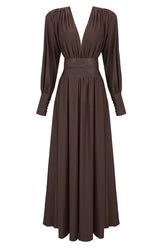 Rosey Tan Maxi Dress With Waist Belt