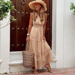inostorâ„?Boho Lace Casual Sleeveless V Neck Elegant Party Dress