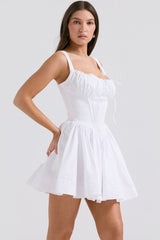 Natassia White Cotton Mini Dress