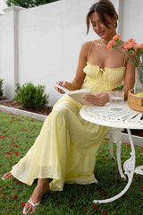 Ruched Tie-Up Strappy Maxi Dress