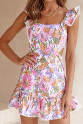 inostorâ„?Floral Ruffle Back Tie Mini Dress