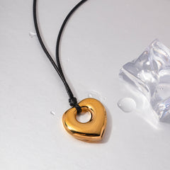 Gold Hallow Love Pendant Wax String Necklace