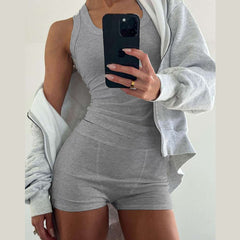 Round Neck Racerback Vest High Waist Shorts Set