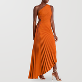 Orange One Shoulder Pleated Dress