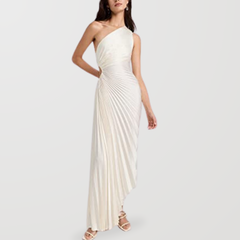 White One Shoulder Pleated Dress