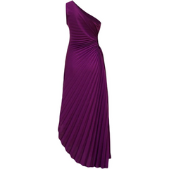 Purple One Shoulder Pleated Dress