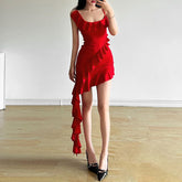 Arie Flounce Hem Irregular Ruffle Mini Dress