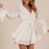 3d Embroidery Chiffon Short Jumpsuit Long Sleeve Romper Shorts