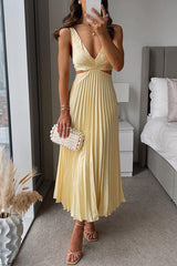 inostorâ„?Summer Social Stain Pleated Cutout Waist Loose Midi Dress