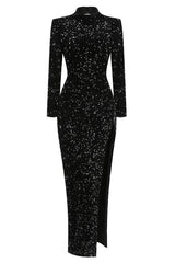 Sequin Embellishments Slit Maxi Dress