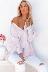 Smocked Cuffed Striped Boyfriend Shirt