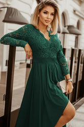 Floral Lace Satin Maxi Prom Dress