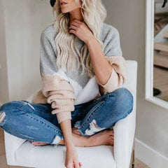 Color Block Oversized Striped Knit Sweaters For Women