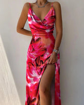 inostorâ„?Printed Backless Sleeveless Sexy Suspenders Big Swing Casual Party Wedding Guest Dress