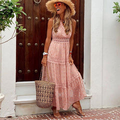inostorâ„?Boho Lace Casual Sleeveless V Neck Elegant Party Dress