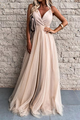 inostorâ„?Sexy Formal Solid Mesh V Neck Evening Dress Dresses