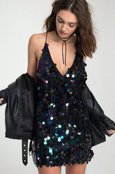 inostorâ„?Sexy Sequin V Neck Backless Mini Dress
