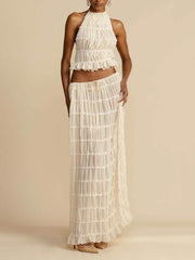 inostorâ„?Charm Pleated Drawstring Waist Tiered Maxi Skirt