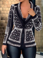 Classy Brand Full Embellishments Beaded One Button Black Blazer