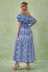 inostorâ„?Ruffled off-the-shoulder embroidered dress
