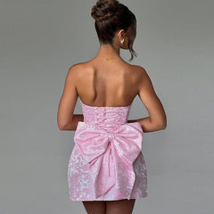 inostorâ„?Temperament sexy jacquard tube top bow mini dress