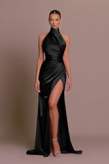 inostorâ„?Halter neck sleeveless slit slimming dress