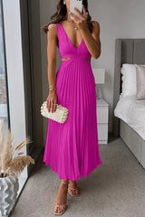 inostorâ„?Summer Social Stain Pleated Cutout Waist Loose Midi Dress