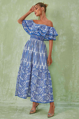 inostorâ„?Ruffled off-the-shoulder embroidered dress