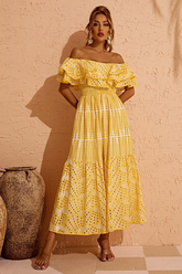 inostorâ„?Ruffled off-the-shoulder embroidered dress