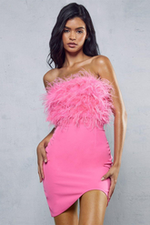 inostorâ„?Backpack exposed ostrich feather fringed tube top dress