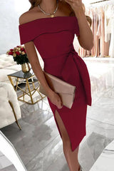 inostorâ„?Fashion Solid Patchwork Off the Shoulder One Step Skirt Dresses(5 colors)