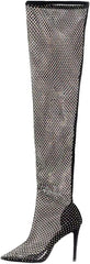Rhinestone Fishnet Thigh High Boots