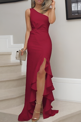 inostorâ„?Slit ruffled full skirt evening dress